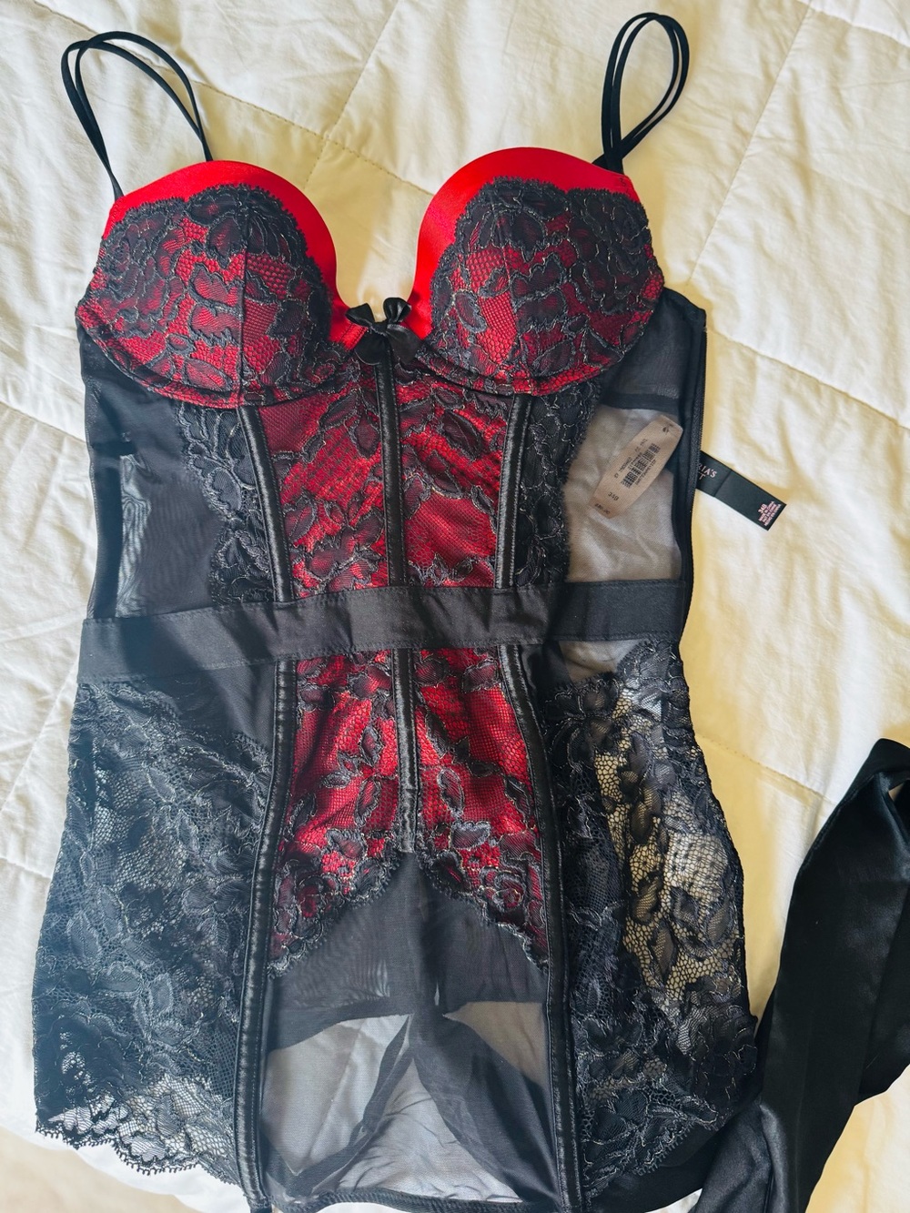 Victoria's Secret Red and Black Lace Bustier Chemise